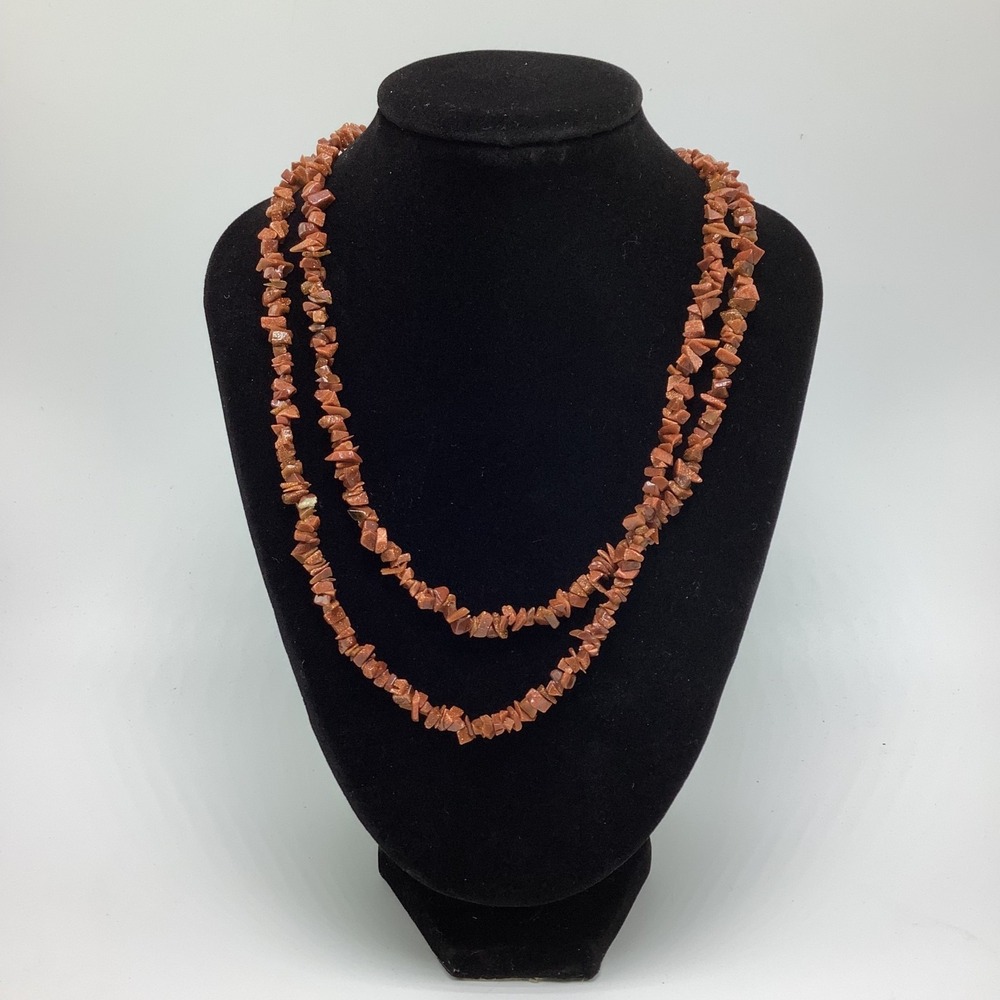 Brown Goldstone Chip‎ Necklace 17"